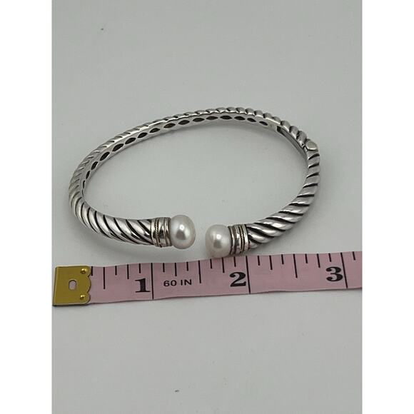 EFFY Sterling Silver 18k Yellow Gold Twisted Pearl Hinged Cuff Bracelet - Picture 10 of 16